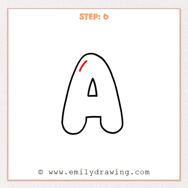 how to draw a bubble letter a - A bubble letter “A” with a small curved highlight stroke added near the upper left inside area.